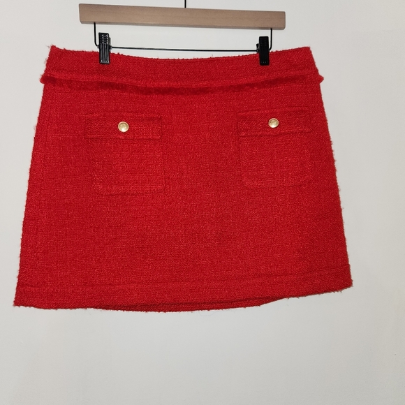 J. Crew Dresses & Skirts - JCrew Red Tweed Mini Skirt Size 14 Pockets Gold Buttons Bv900 Old Money Twee Nwt